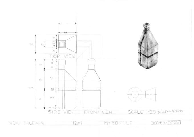 Third angle projection of drink bottle